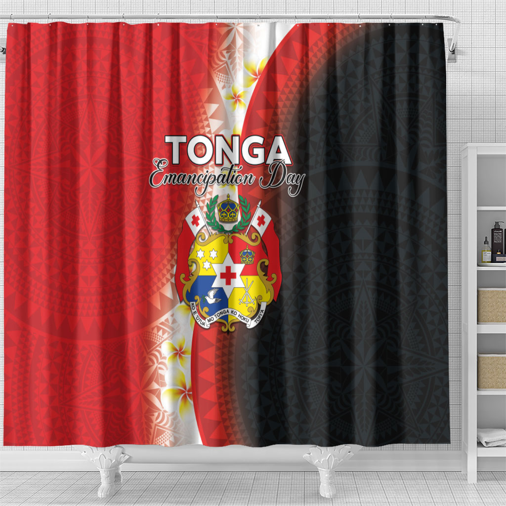 Tonga Emancipation Day Shower Curtain Tongan Ngatu Pattern With Plumeria