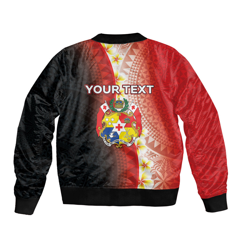 Personalised Tonga Emancipation Day Sleeve Zip Bomber Jacket Tongan Ngatu Pattern With Plumeria