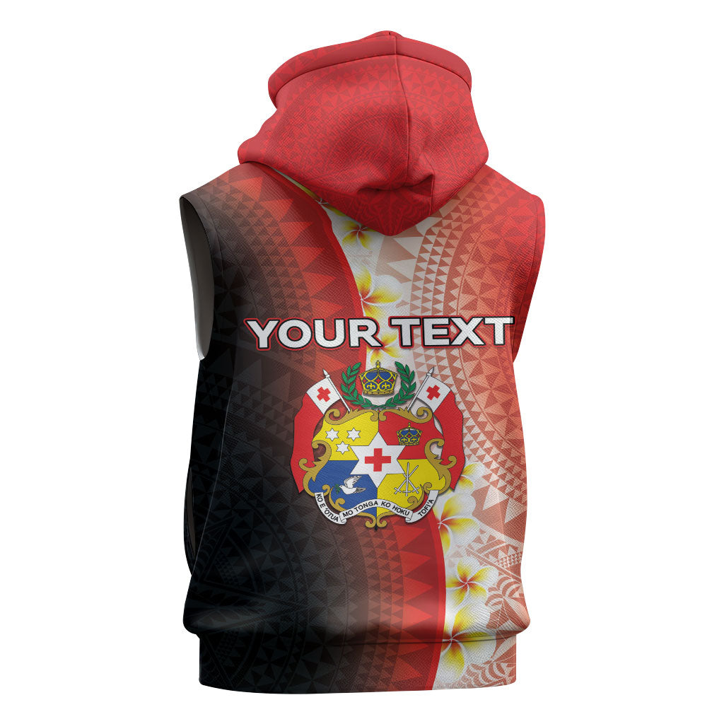 Personalised Tonga Emancipation Day Sleeveless Zip Hoodie Tongan Ngatu Pattern With Plumeria