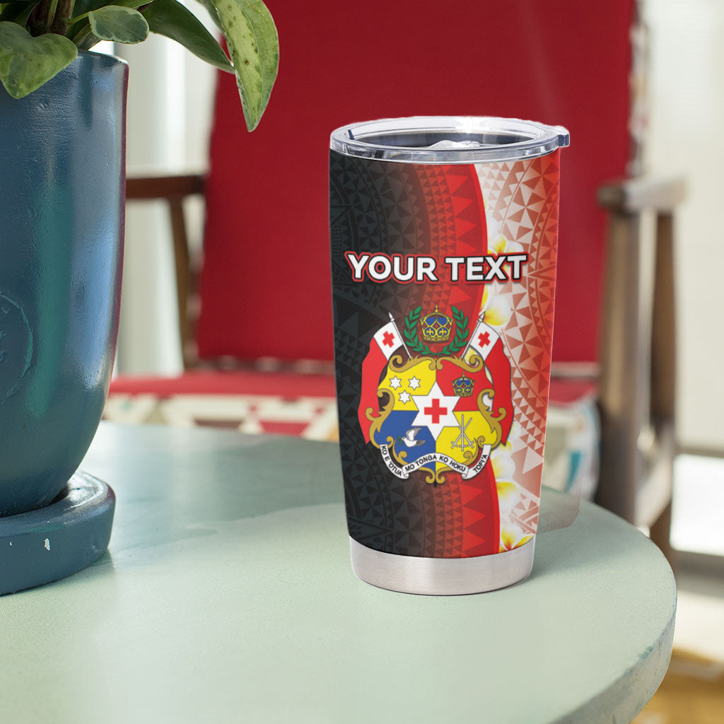 Personalised Tonga Emancipation Day Tumbler Cup Tongan Ngatu Pattern With Plumeria