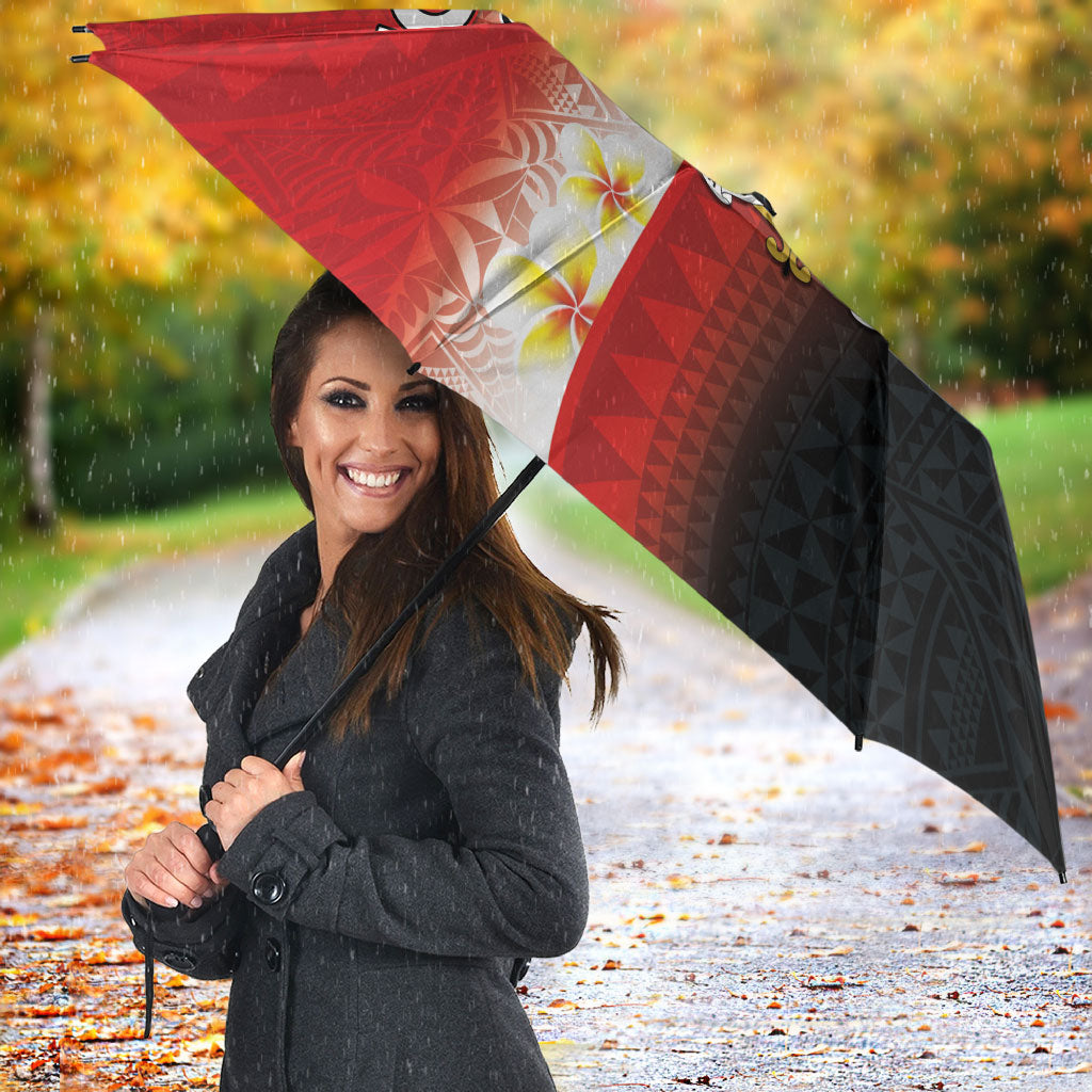 Tonga Emancipation Day Umbrella Tongan Ngatu Pattern With Plumeria