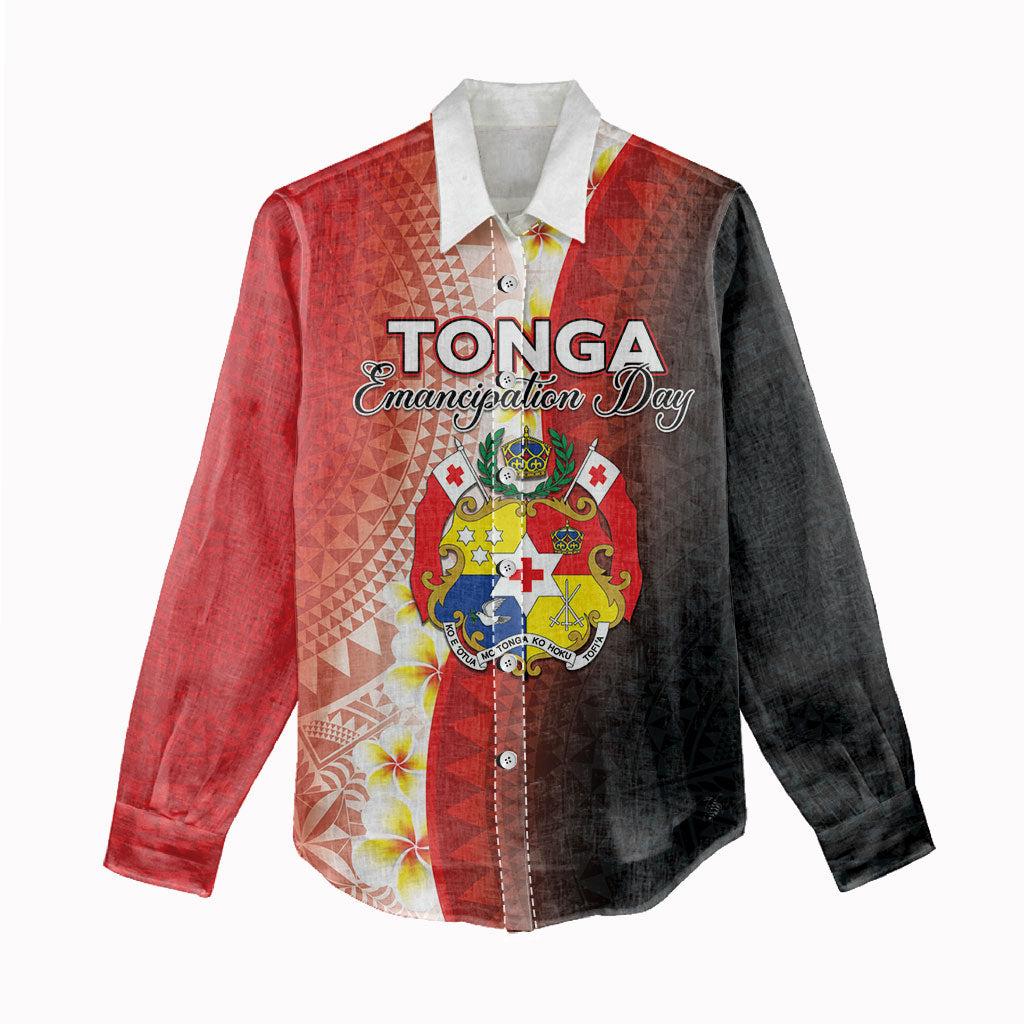 Personalised Tonga Emancipation Day Women Casual Shirt Tongan Ngatu Pattern With Plumeria