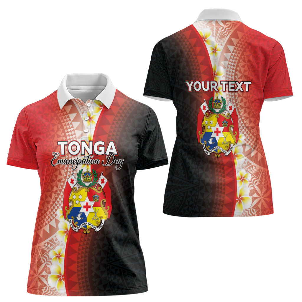 Personalised Tonga Emancipation Day Women Polo Shirt Tongan Ngatu Pattern With Plumeria