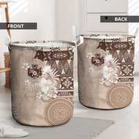 Tonga Ngatu Motifs Laundry Basket With Coat Of Arms Beige
