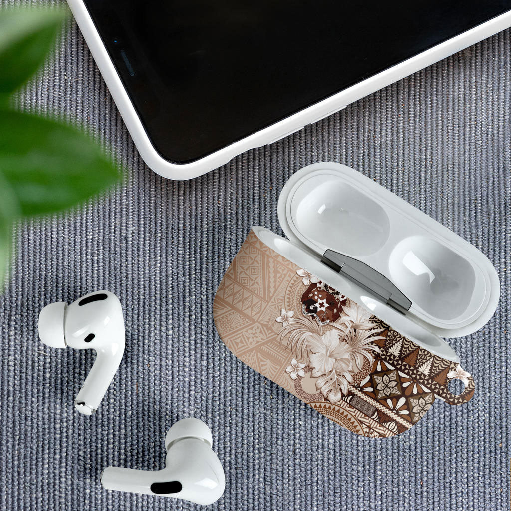 Tonga Ngatu Motifs AirPods Case With Coat Of Arms Beige