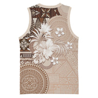 Tonga Ngatu Motifs Basketball Jersey With Coat Of Arms Beige LT05 - Polynesian Pride