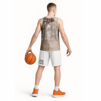 Tonga Ngatu Motifs Basketball Jersey With Coat Of Arms Beige LT05 - Polynesian Pride