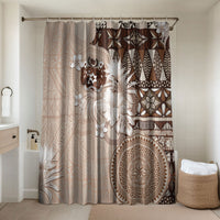 Tonga Ngatu Motifs Bathroom Set With Coat Of Arms Beige