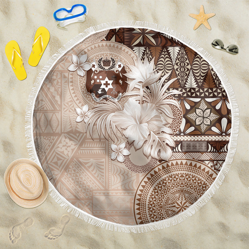 Tonga Ngatu Motifs Beach Blanket With Coat Of Arms Beige