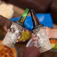 Tonga Ngatu Motifs 4 in 1 Can Cooler Tumbler With Coat Of Arms Beige LT05 - Polynesian Pride