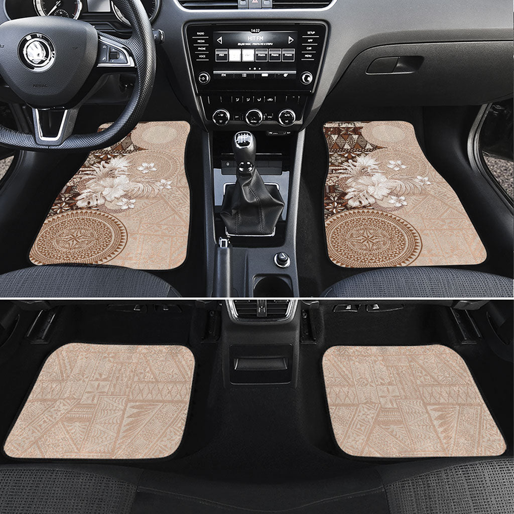 Tonga Ngatu Motifs Car Mats With Coat Of Arms Beige LT05 Set 4pcs Beige - Polynesian Pride