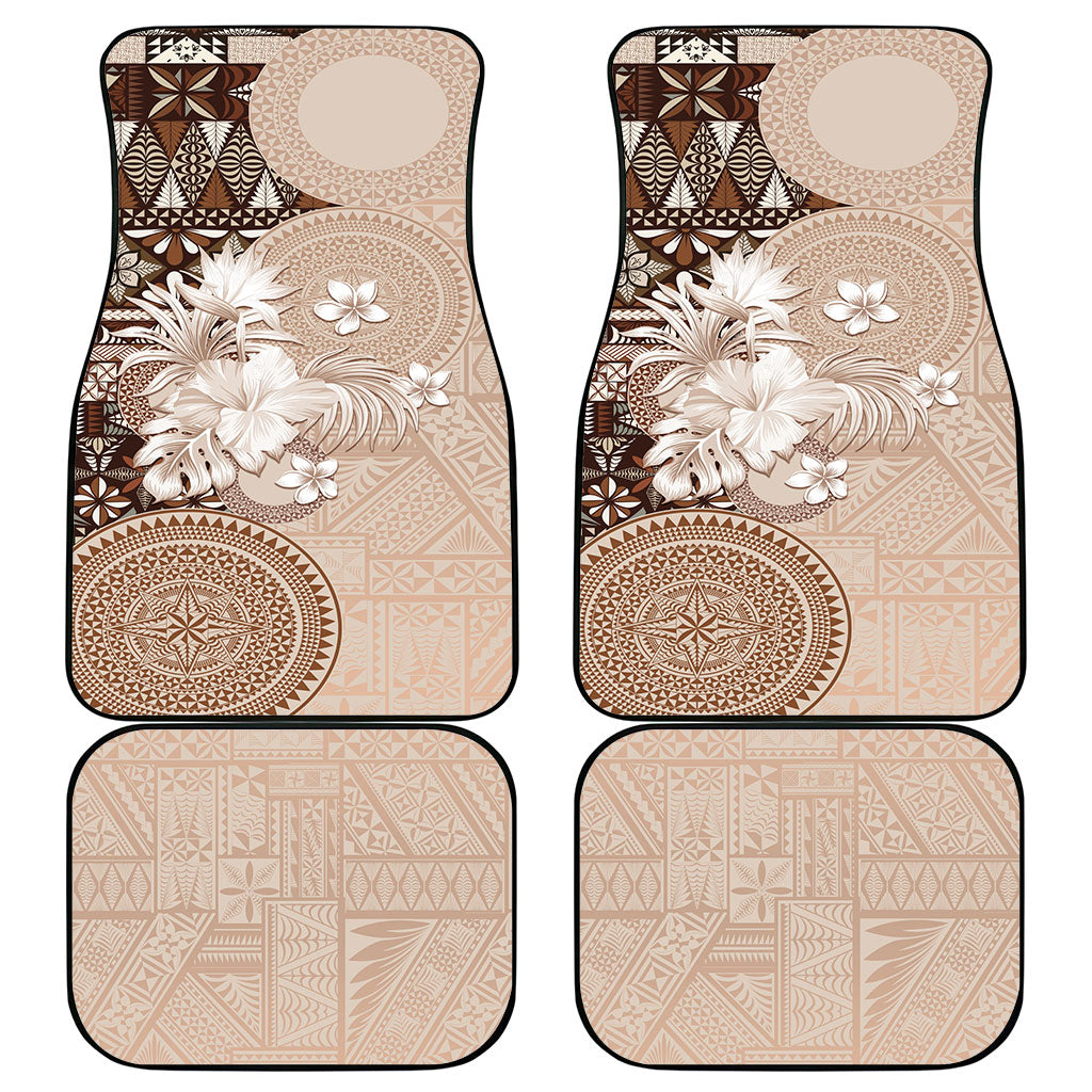 Tonga Ngatu Motifs Car Mats With Coat Of Arms Beige LT05 - Polynesian Pride