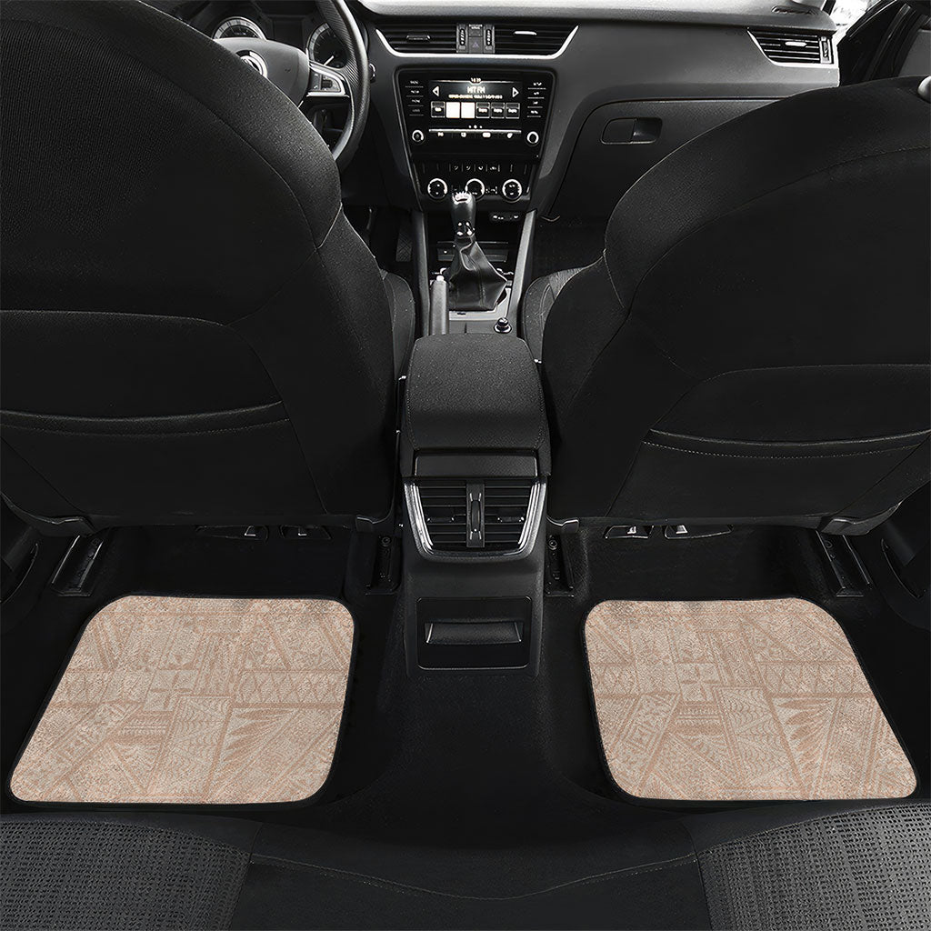 Tonga Ngatu Motifs Car Mats With Coat Of Arms Beige LT05 Set 2pcs - Back Beige - Polynesian Pride
