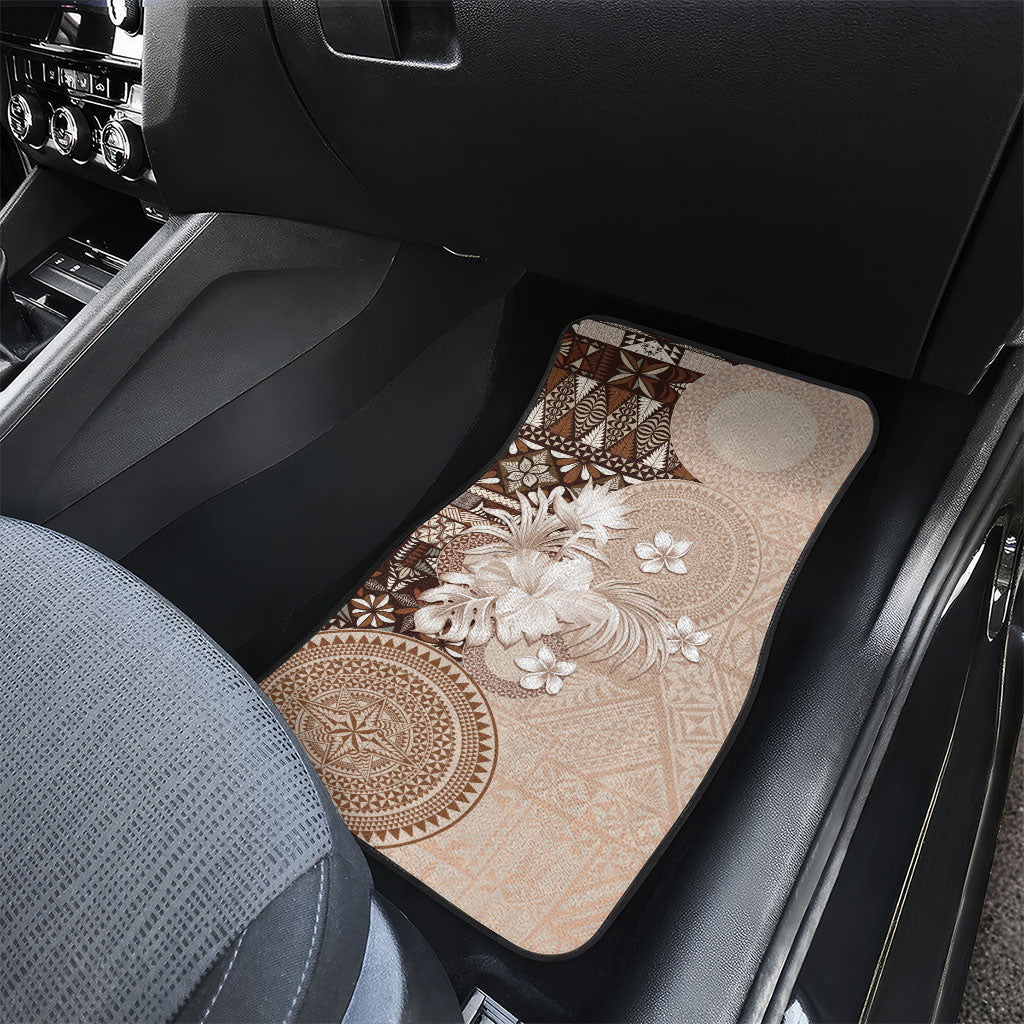 Tonga Ngatu Motifs Car Mats With Coat Of Arms Beige LT05 - Polynesian Pride
