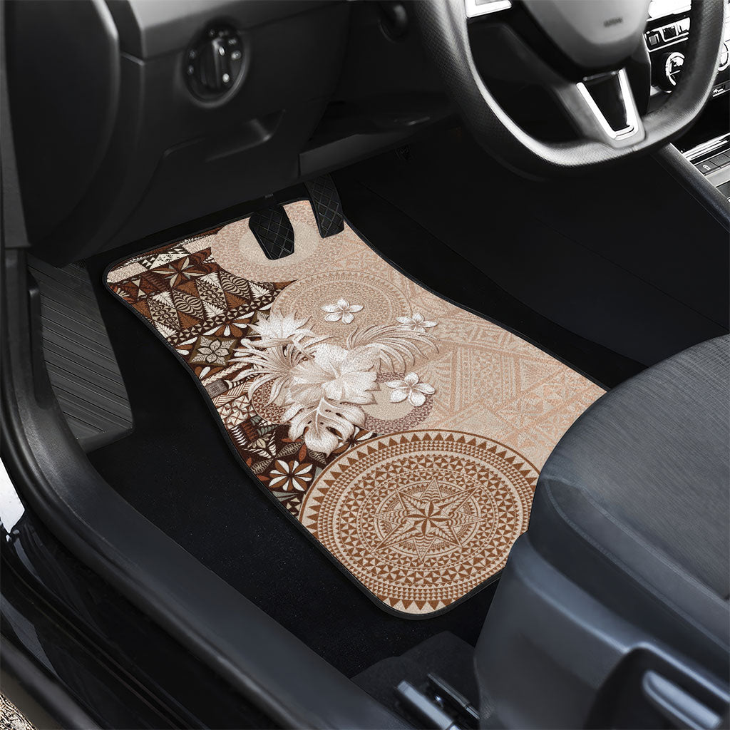 Tonga Ngatu Motifs Car Mats With Coat Of Arms Beige LT05 - Polynesian Pride