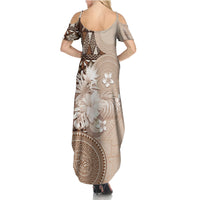 Tonga Ngatu Motifs Family Matching Summer Maxi Dress and Hawaiian Shirt With Coat Of Arms Beige LT05 - Polynesian Pride