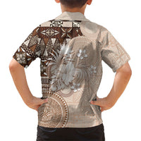 Tonga Ngatu Motifs Family Matching Tank Maxi Dress and Hawaiian Shirt With Coat Of Arms Beige LT05 - Polynesian Pride