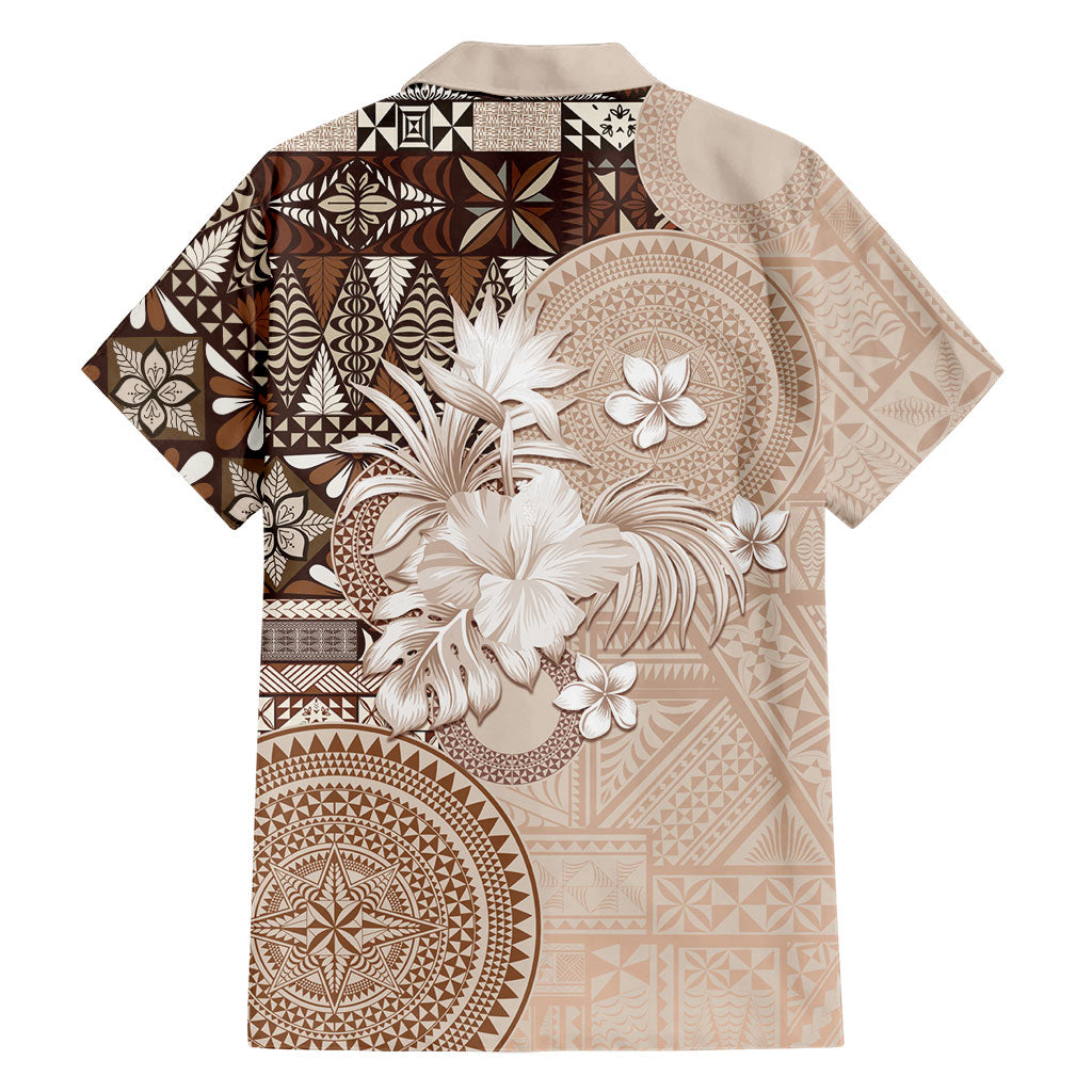 Tonga Ngatu Motifs Family Matching Tank Maxi Dress and Hawaiian Shirt With Coat Of Arms Beige LT05 - Polynesian Pride
