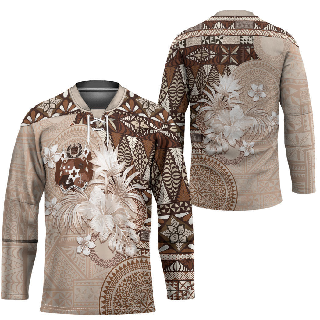 Tonga Ngatu Motifs Hockey Jersey With Coat Of Arms Beige