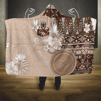 Tonga Ngatu Motifs Hooded Blanket With Coat Of Arms Beige