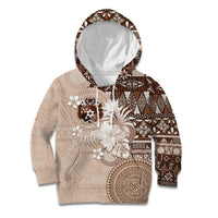 Tonga Ngatu Motifs Kid Hoodie With Coat Of Arms Beige