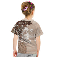 Tonga Ngatu Motifs Kid T Shirt With Coat Of Arms Beige LT05 - Polynesian Pride