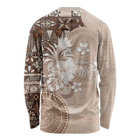 Tonga Ngatu Motifs Long Sleeve Shirt With Coat Of Arms Beige