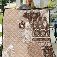 Tonga Ngatu Motifs Quilt With Coat Of Arms Beige LT05 Beige - Polynesian Pride