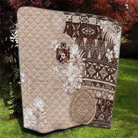 Tonga Ngatu Motifs Quilt With Coat Of Arms Beige LT05 - Polynesian Pride