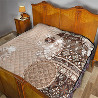 Tonga Ngatu Motifs Quilt With Coat Of Arms Beige LT05 - Polynesian Pride