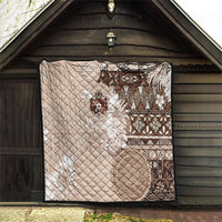 Tonga Ngatu Motifs Quilt With Coat Of Arms Beige LT05 - Polynesian Pride