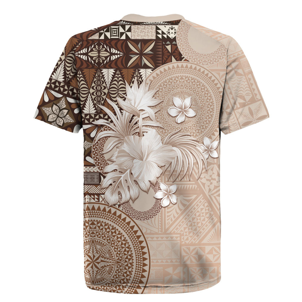 Tonga Ngatu Motifs Rugby Jersey With Coat Of Arms Beige