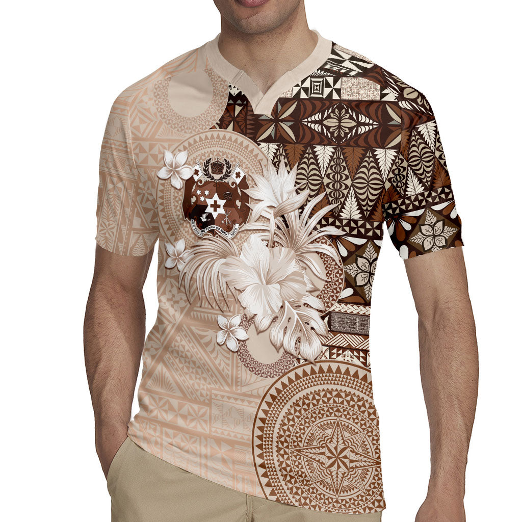 Tonga Ngatu Motifs Rugby Jersey With Coat Of Arms Beige