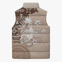 Tonga Ngatu Motifs Sleeveless Puffer Jacket With Coat Of Arms Beige