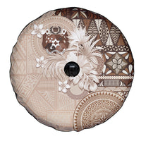 Tonga Ngatu Motifs Spare Tire Cover With Coat Of Arms Beige