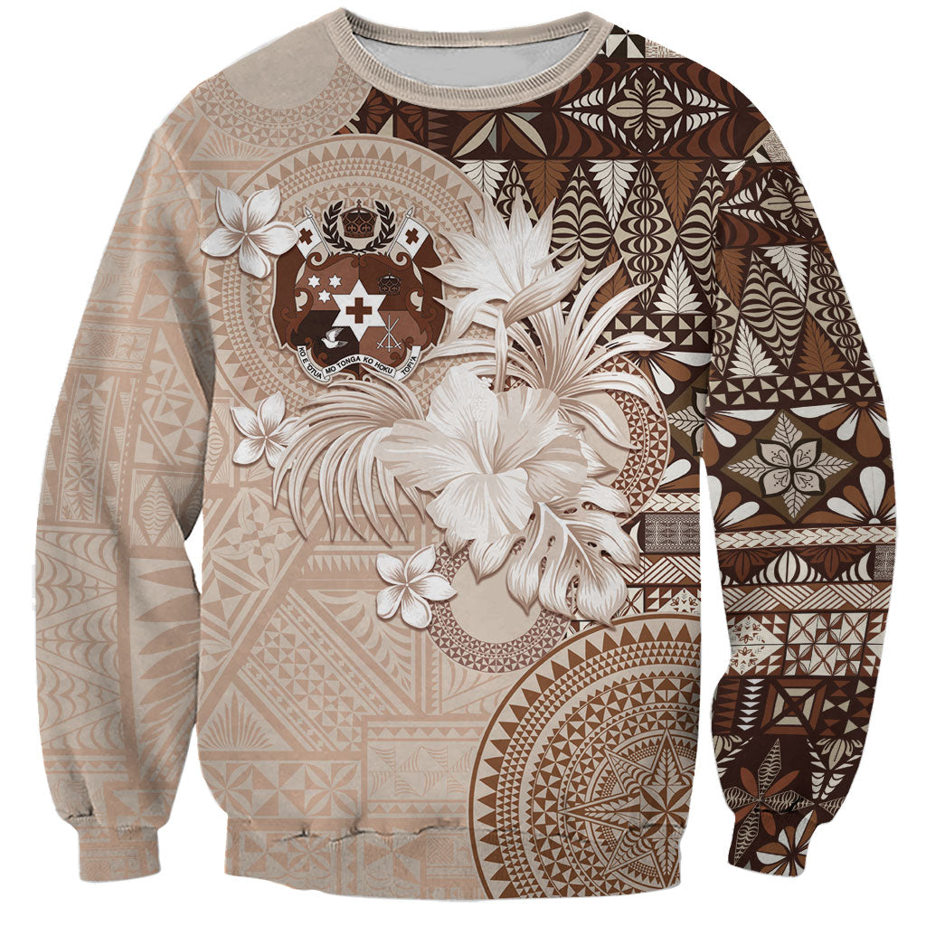Tonga Ngatu Motifs Sweatshirt With Coat Of Arms Beige