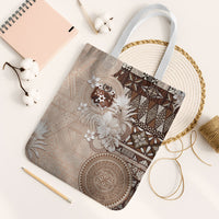 Tonga Ngatu Motifs Tote Bag With Coat Of Arms Beige