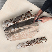 Tonga Ngatu Motifs Umbrella With Coat Of Arms Beige