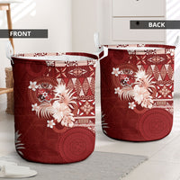 Tonga Ngatu Motifs Laundry Basket With Coat Of Arms Red