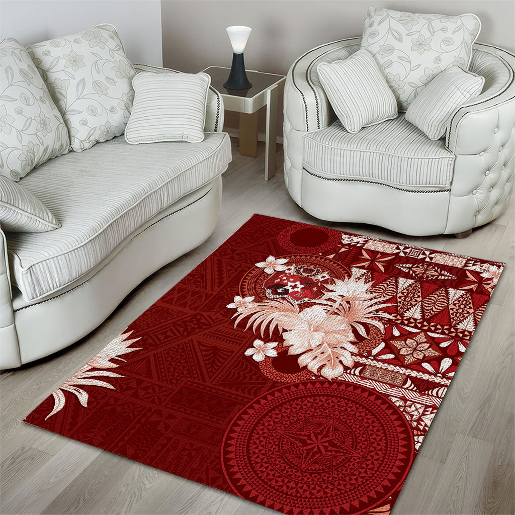 Tonga Ngatu Motifs Area Rug With Coat Of Arms Red