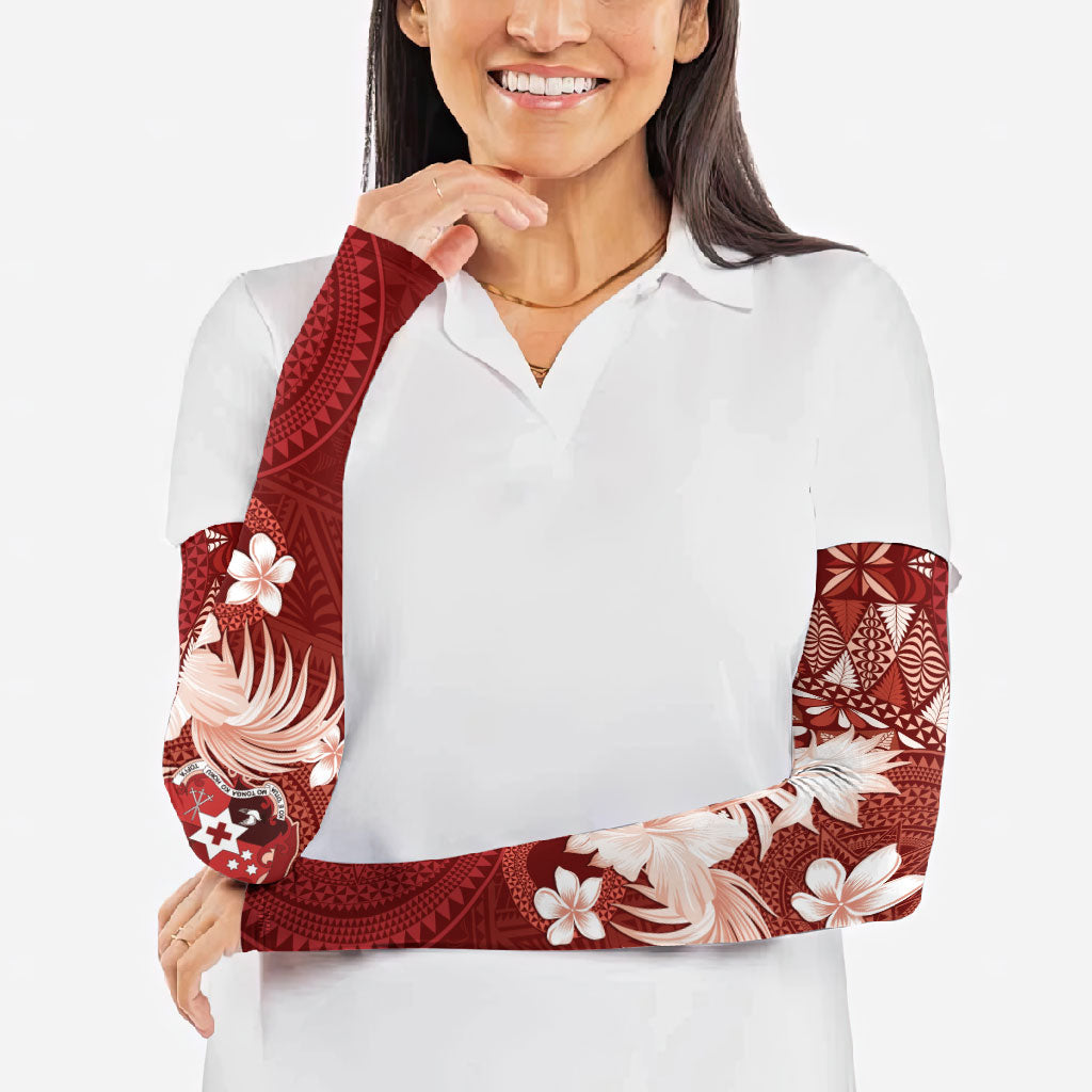 Tonga Ngatu Motifs Arm Sleeves With Coat Of Arms Red