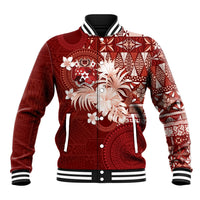 Tonga Ngatu Motifs Baseball Jacket With Coat Of Arms Red