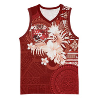 Tonga Ngatu Motifs Basketball Jersey With Coat Of Arms Red
