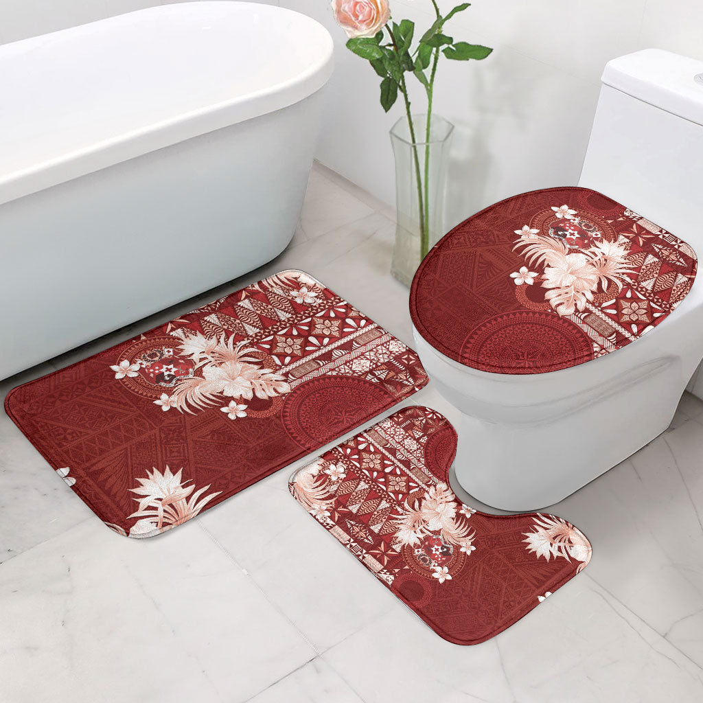 Tonga Ngatu Motifs Bathroom Set With Coat Of Arms Red