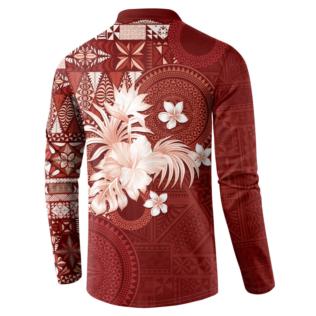 Tonga Ngatu Motifs Button Sweatshirt With Coat Of Arms Red