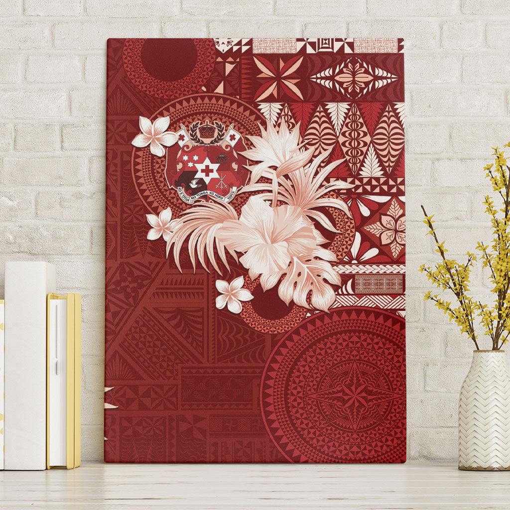 Tonga Ngatu Motifs Canvas Wall Art With Coat Of Arms Red