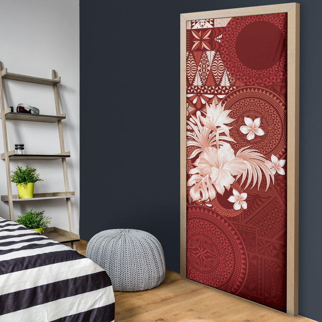 Tonga Ngatu Motifs Door Cover With Coat Of Arms Red