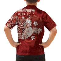 Tonga Ngatu Motifs Family Matching Puletasi and Hawaiian Shirt With Coat Of Arms Red LT05 - Polynesian Pride