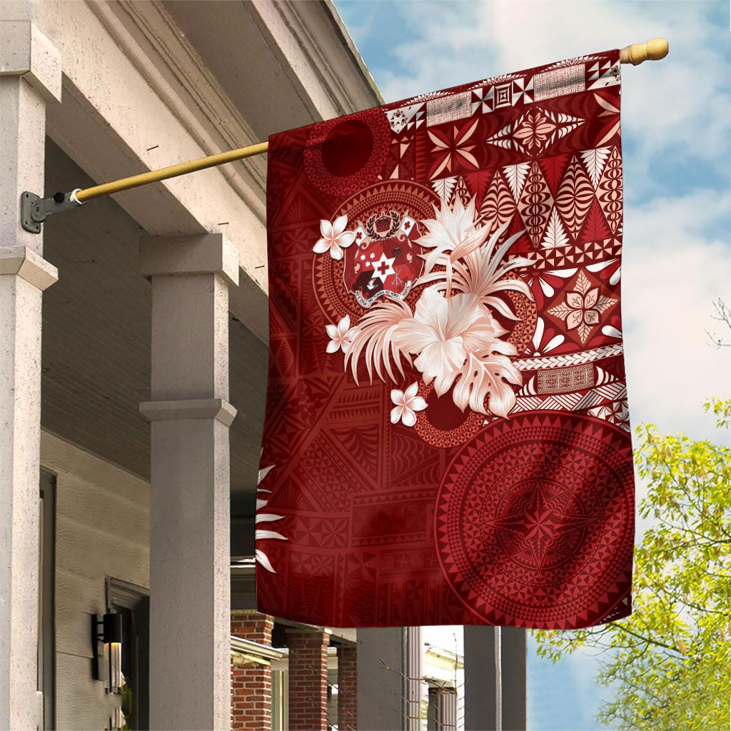 Tonga Ngatu Motifs Garden Flag With Coat Of Arms Red