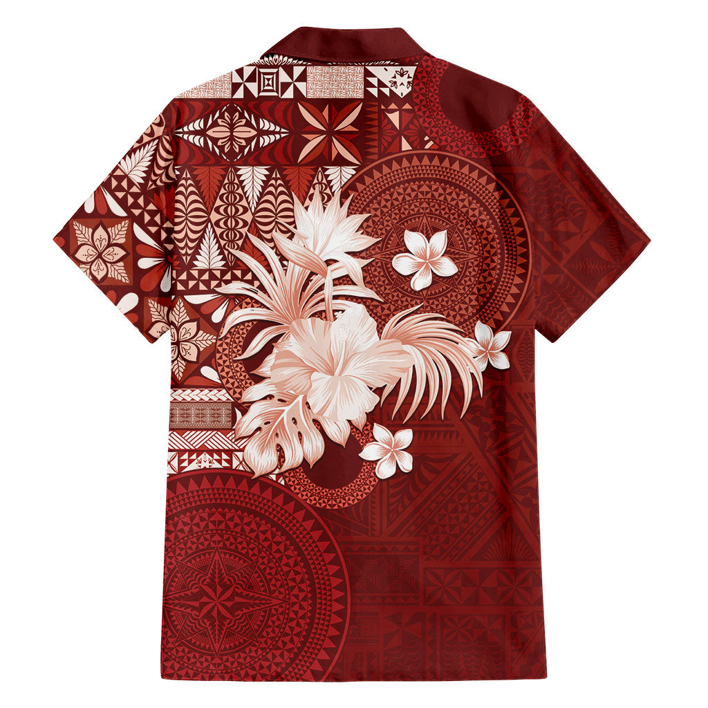 Tonga Ngatu Motifs Hawaiian Shirt With Coat Of Arms Red